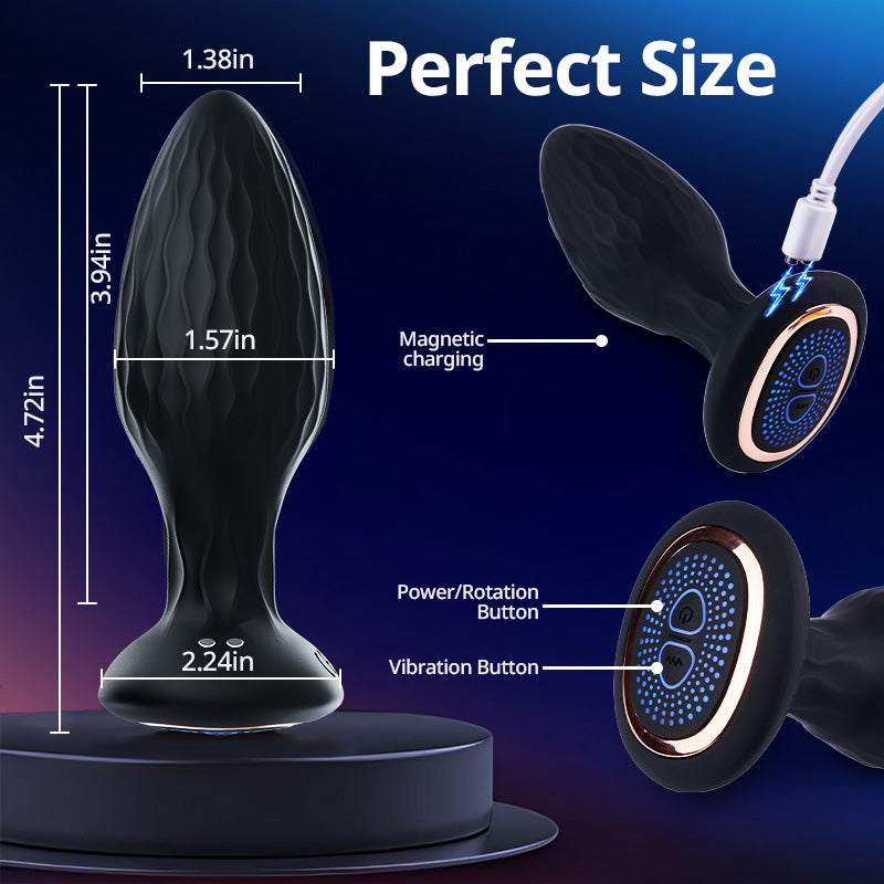 LED Light 360° Rotation & Vibration Remote Control Anal Plug For Solo or Couple