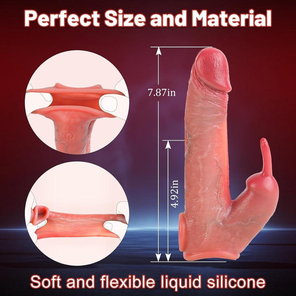 Penis Enlarger Vibrator – Lifelike Penis Sleeve with Rabbit & Dual Motors