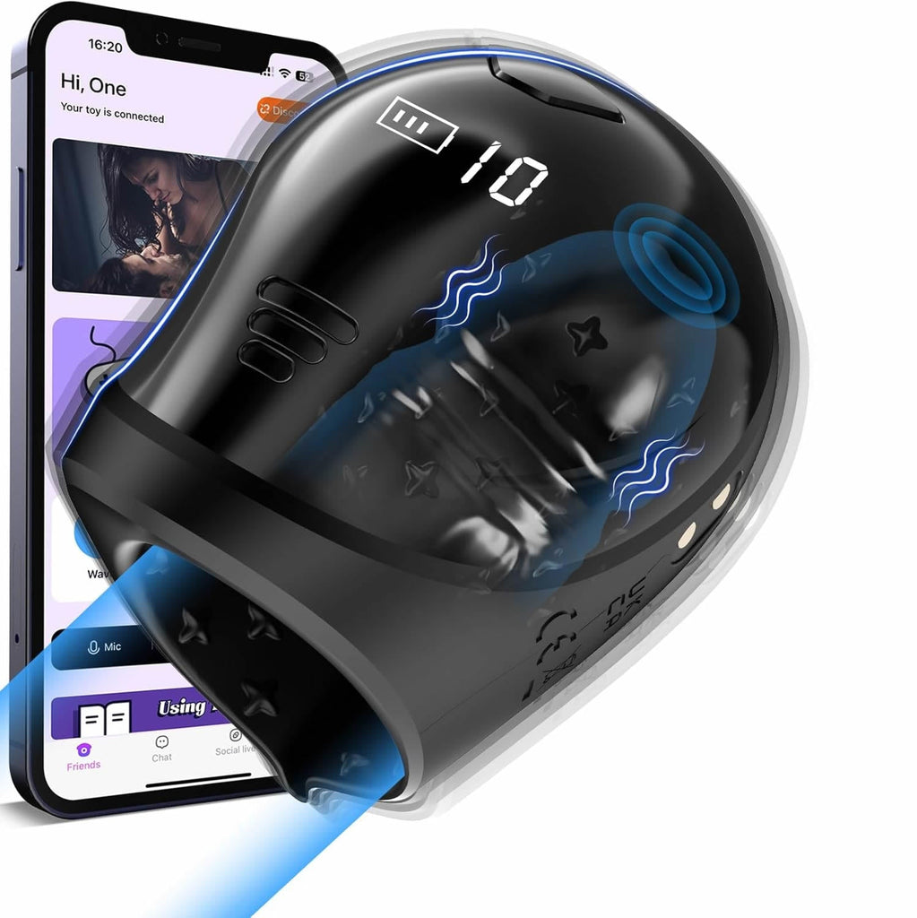 10X Vibrating 360° Wrapping Glans Blowjob Trainer with LCD APP Control