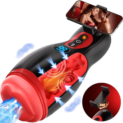 Male Masturbator Mens Sex Toys - Phone Holder Penis Pump Male Sex Toys with 9 Sucking & 9 Vibrating with APP Control, Heating Adult Toys Blowjob Machine, LCD Display Stroker Vibrator Sex Toys for Men