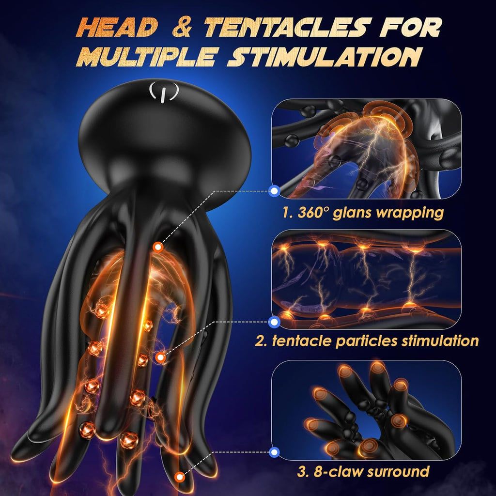 Tentacle Shaped Penis Vibrator - 10 Vibrating 360° Wrapping for Glans Clit Nipple Stimulation