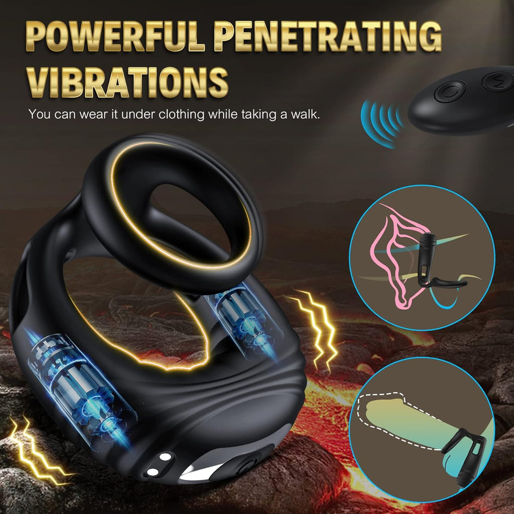 Remote Vibrating Cock Ring Male Sex Toys - Silicone Penis Ring Adult Toys For Men With 10 Intense Vibrations, Stretchy Dual Ring Mens Vibrator for Longer Erections, Male Adult Sex Toys for Men Couples