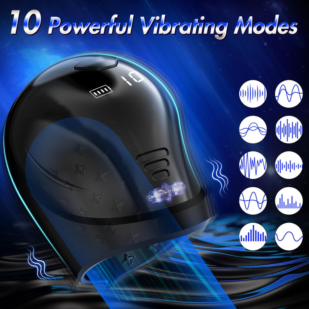 10X Vibrating 360° Wrapping Glans Blowjob Trainer with LCD APP Control