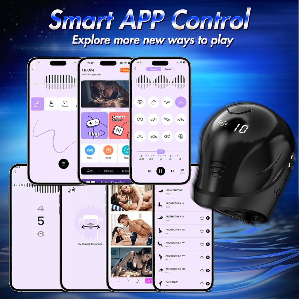 10X Vibrating 360° Wrapping Glans Blowjob Trainer with LCD APP Control