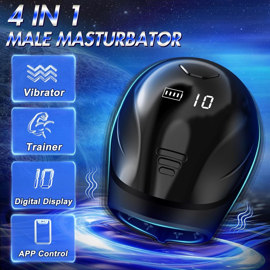 10X Vibrating 360° Wrapping Glans Blowjob Trainer with LCD APP Control