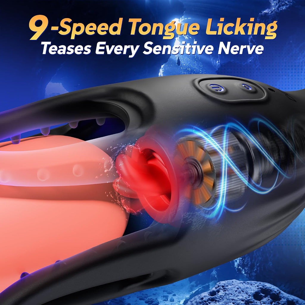 9X Licking Vibrating Double-Ended Penis Trainer 360° Wrapped Stimulation Male Masturbator