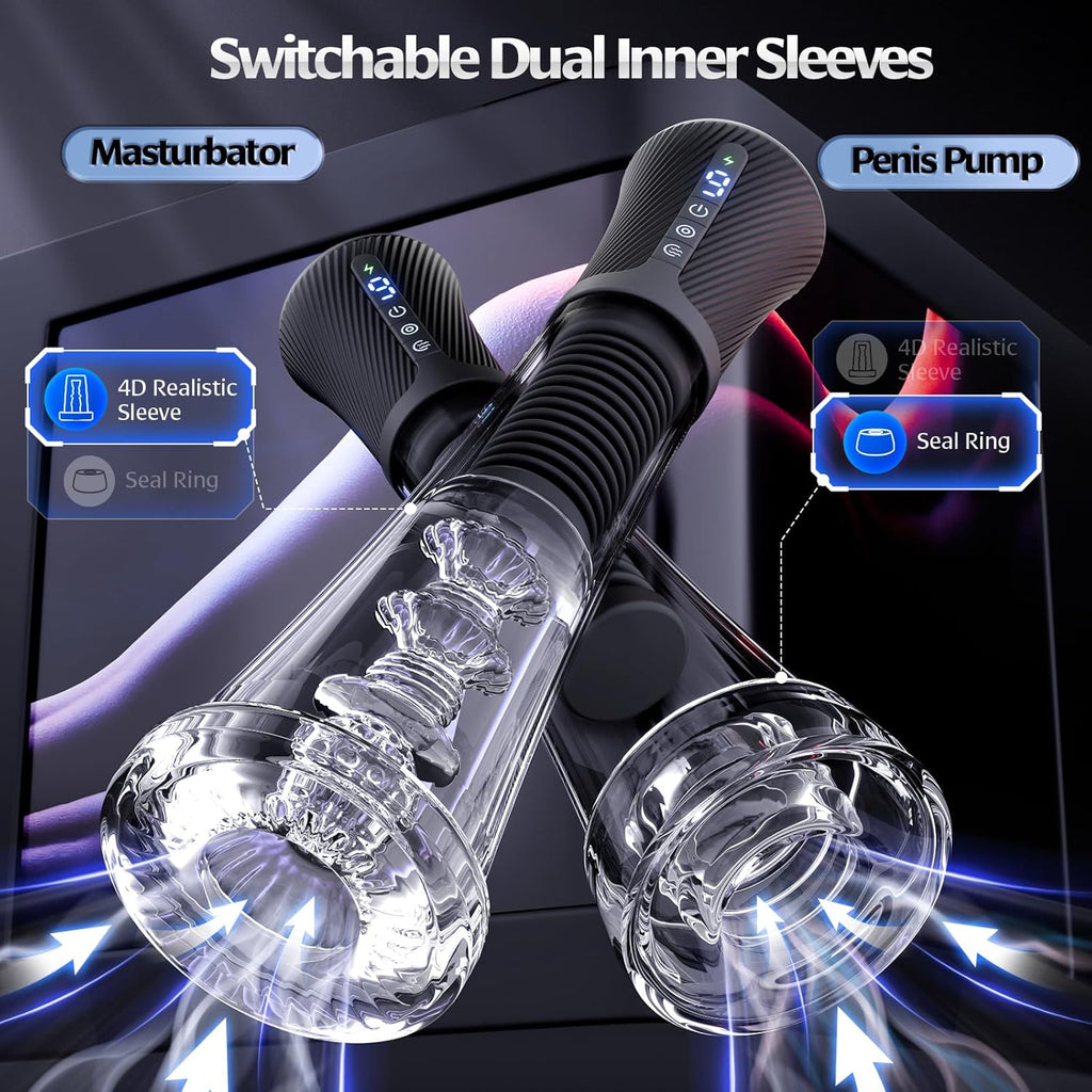 9 Vibrating Spring & 5 Vacuum Suction Penis Pump with 2 Switchable Sleeves