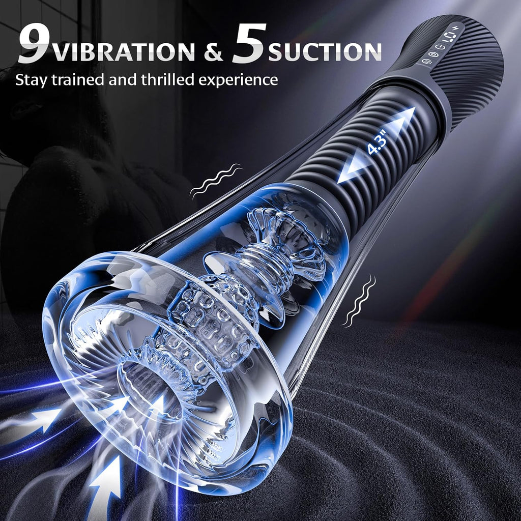 9 Vibrating Spring & 5 Vacuum Suction Penis Pump with 2 Switchable Sleeves
