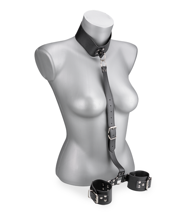 Adjustable faux leather neck and wrist restraint