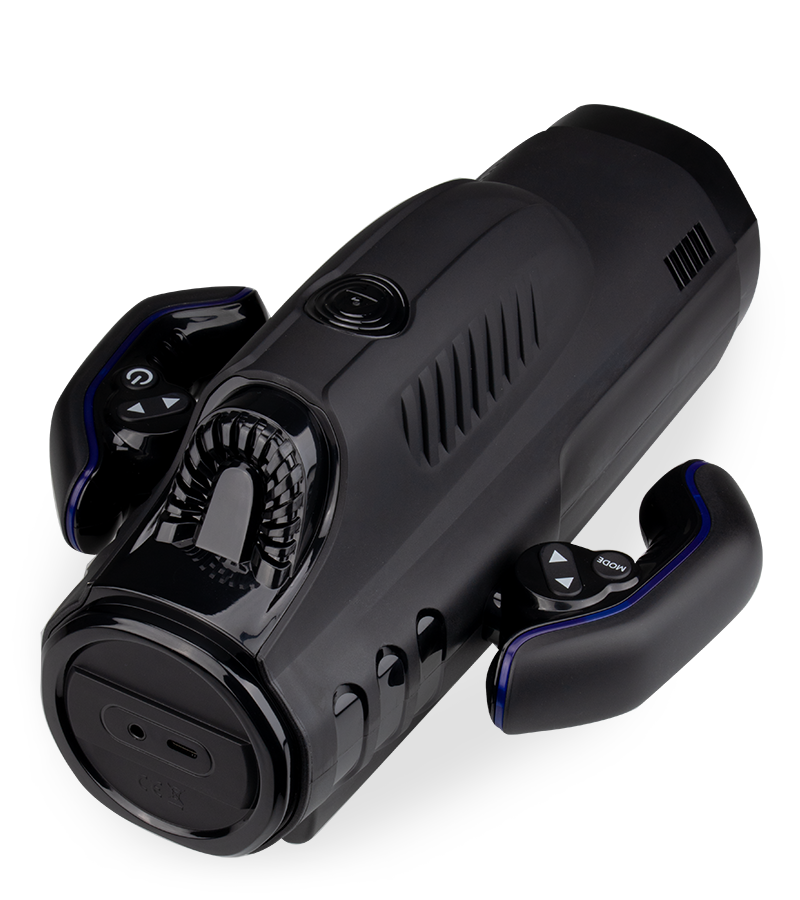 Awesome thrusting and sucking masturbator with handles