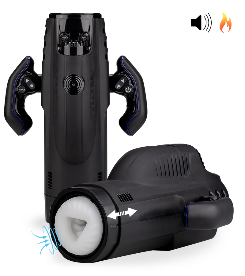 Awesome thrusting and sucking masturbator with handles