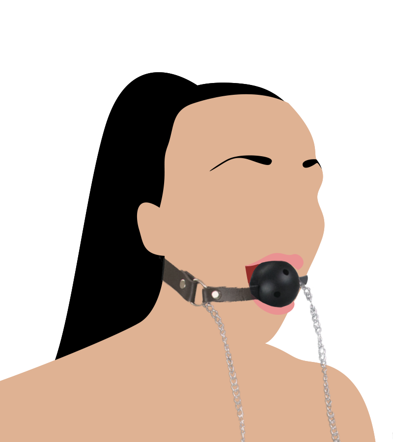 BDSM ball gag with nipple clamps