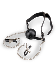 Load image into Gallery viewer, BDSM ball gag with nipple clamps