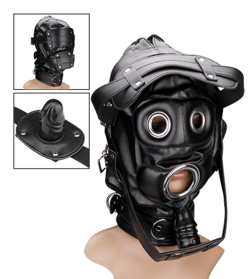 BDSM hood with mask and 2.25-inch ball gag