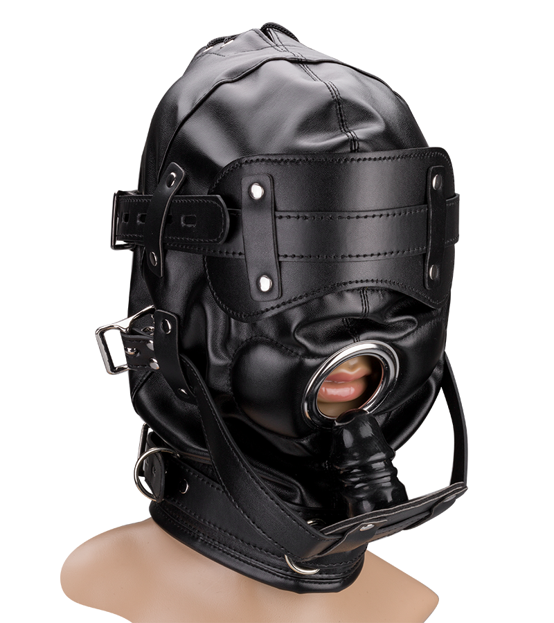 BDSM hood with mask and 2.25-inch ball gag
