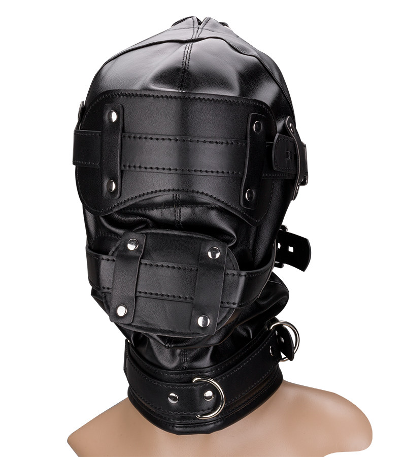 BDSM hood with mask and 2.25-inch ball gag