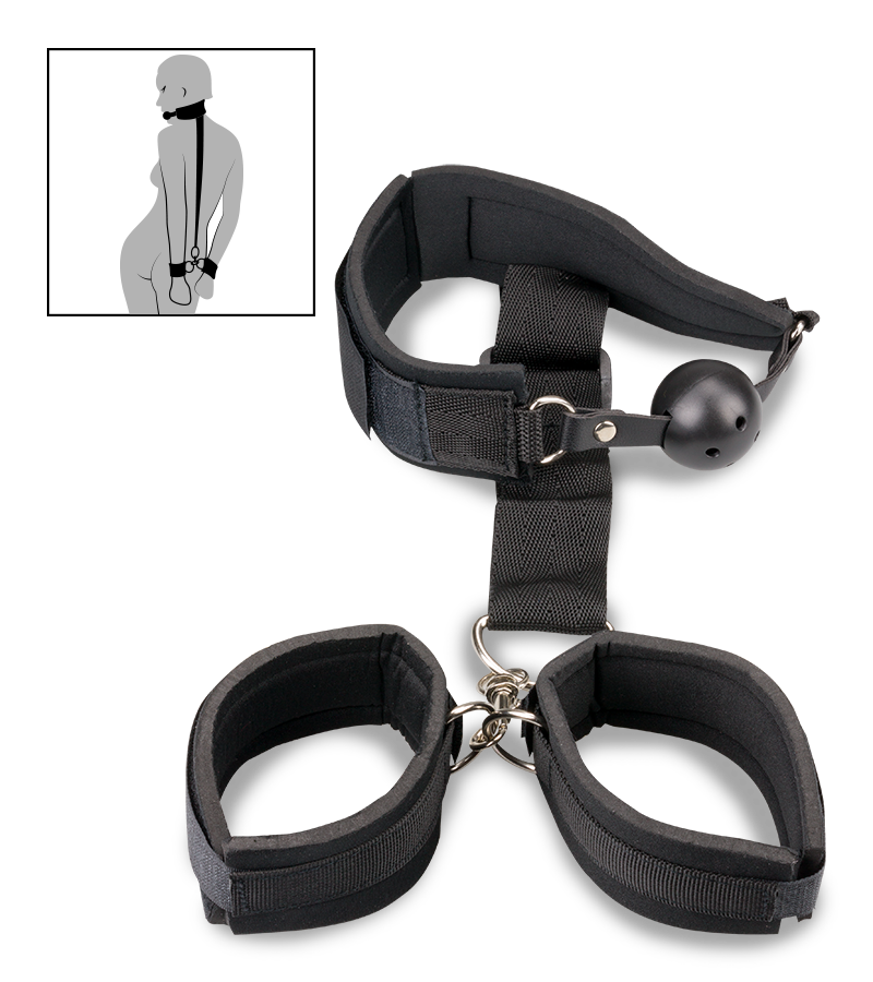 BDSM kit with ball gag and handcuffs