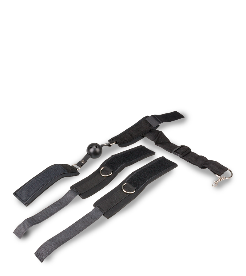 BDSM kit with ball gag and handcuffs