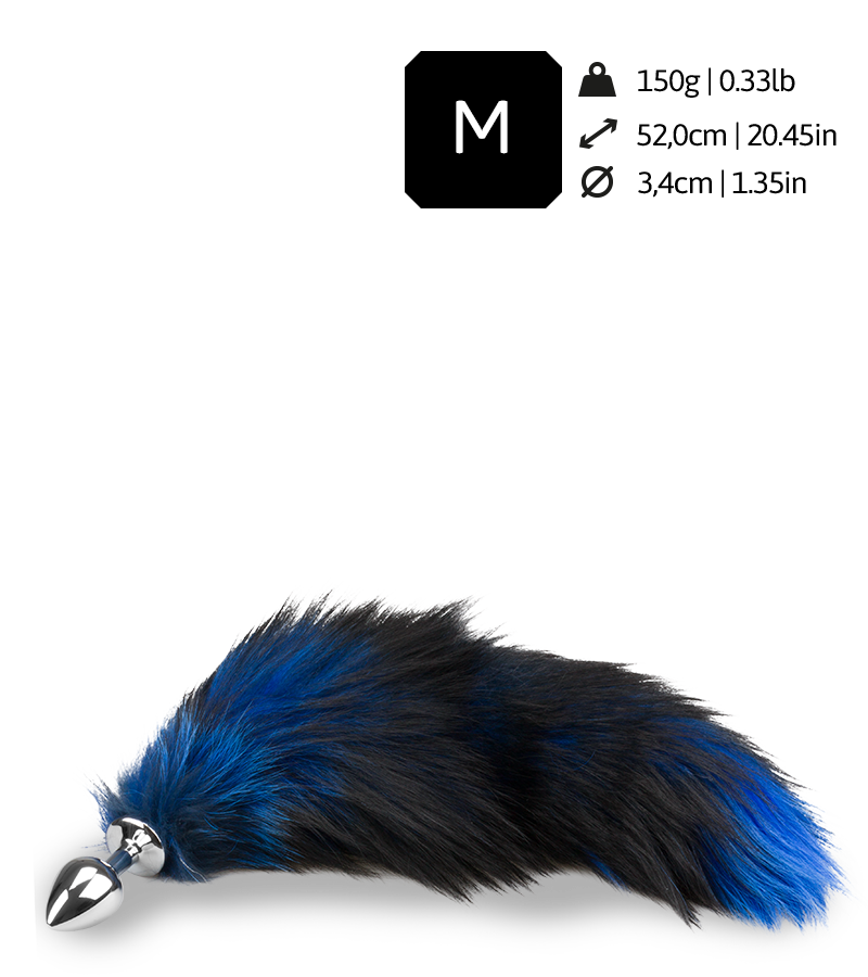 Black and blue furry fox tail anal plug