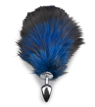 Load image into Gallery viewer, Black and blue furry fox tail anal plug