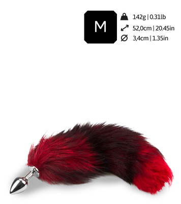 Black and red furry fox tail butt plug