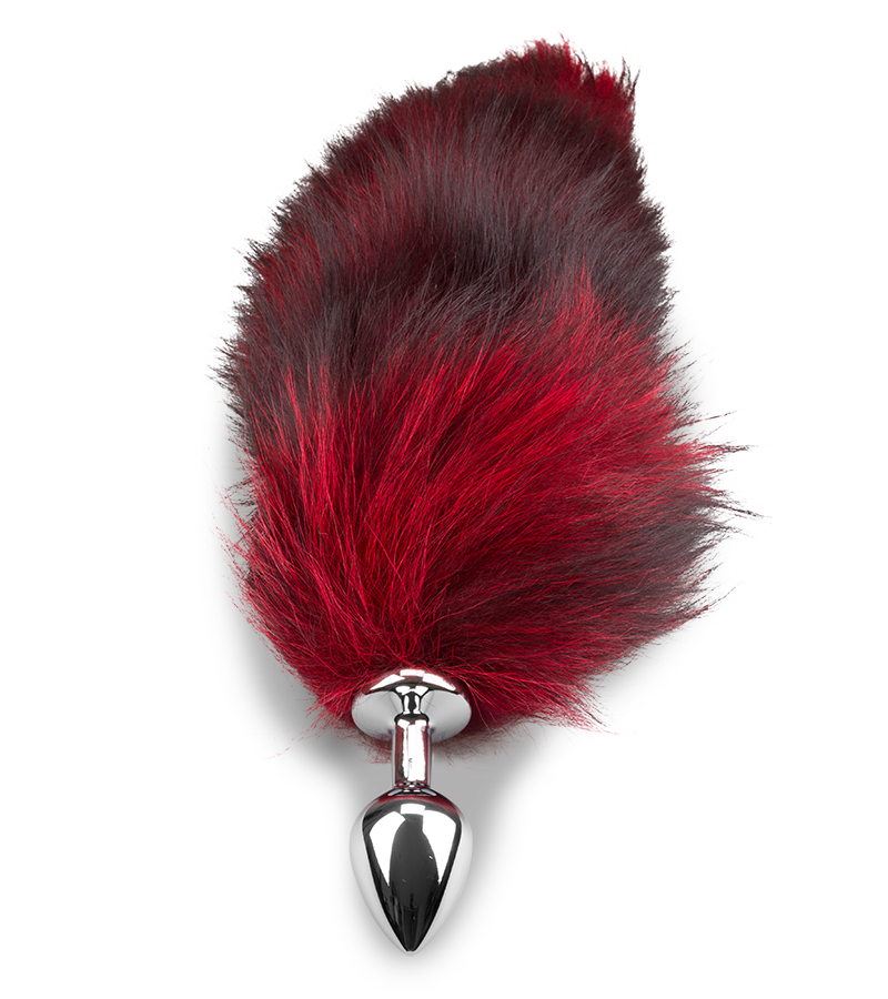 Black and red furry fox tail butt plug