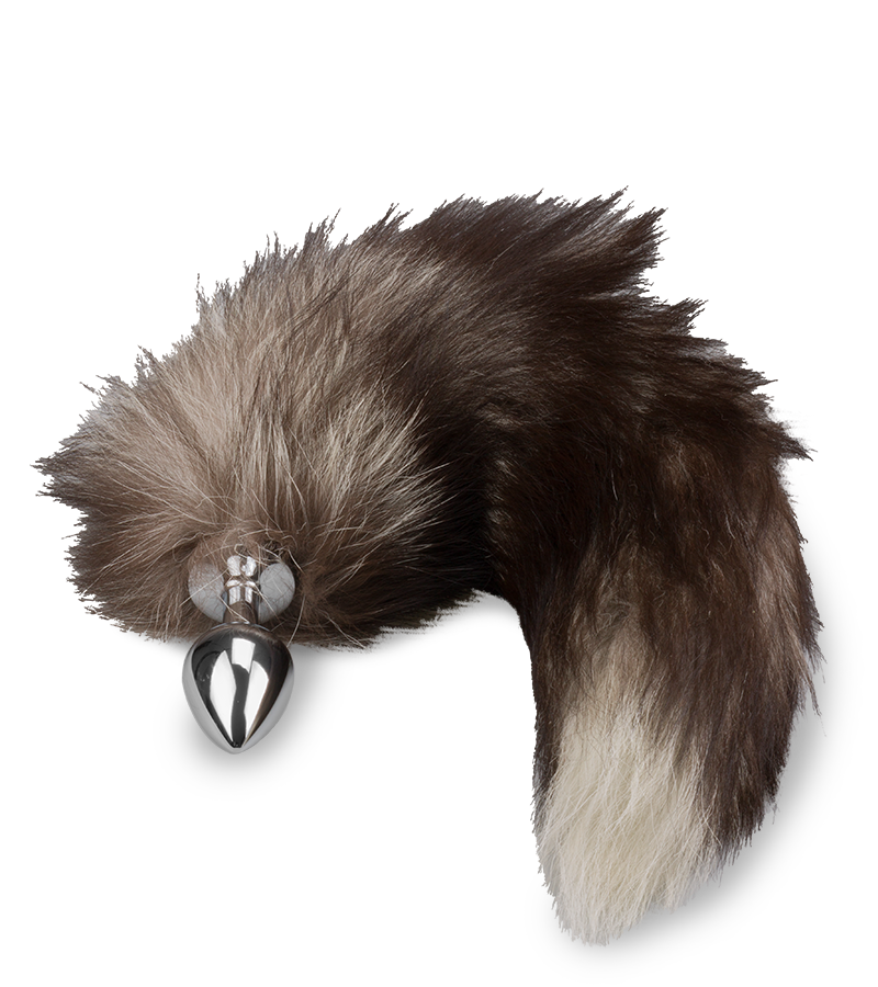 Black and white furry fox tail anal plug