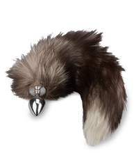 Load image into Gallery viewer, Black and white furry fox tail anal plug