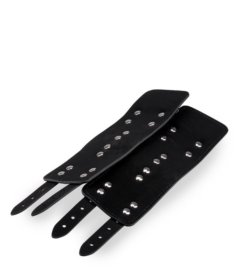 Black leather BDSM handcuffs with straps