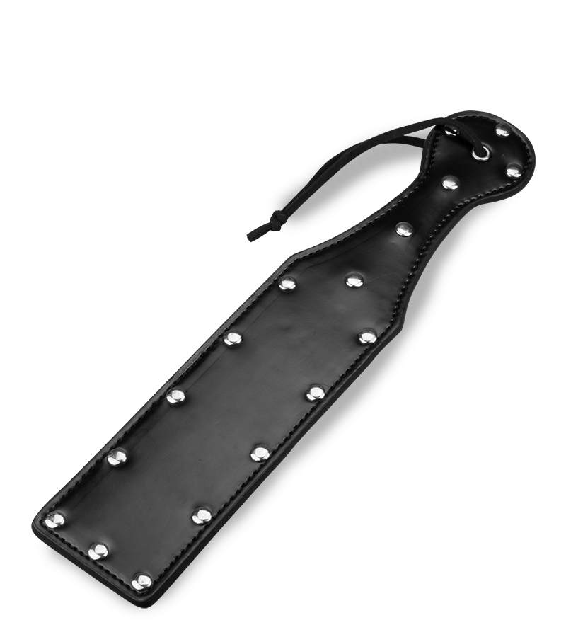Black leather riveted spanking paddle