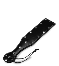 Load image into Gallery viewer, Black leather riveted spanking paddle
