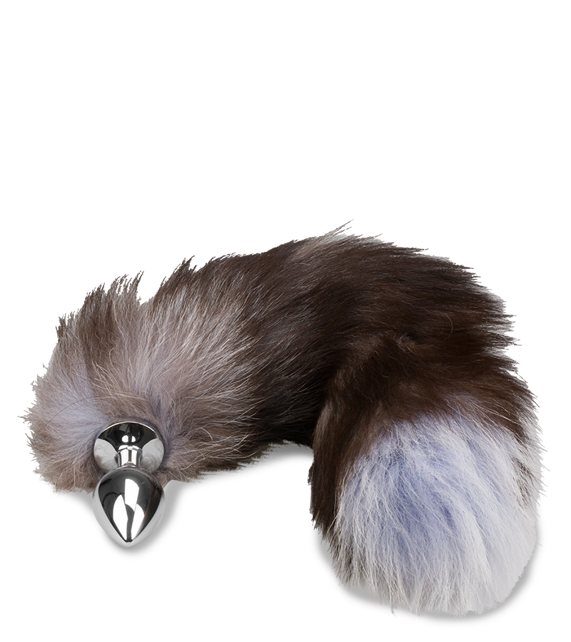 Brown and lavender furry fox tail butt plug