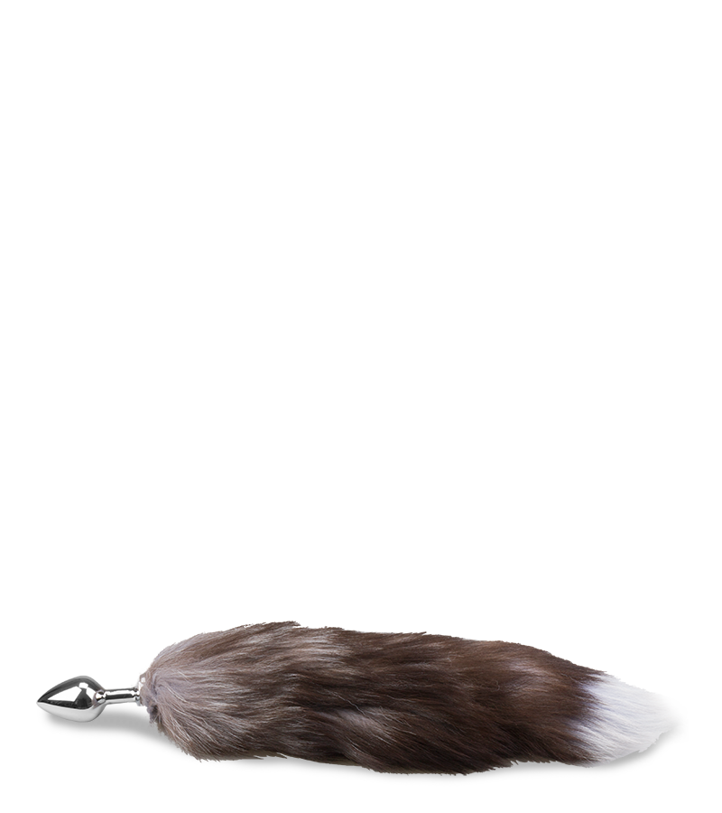 Brown and lavender furry fox tail butt plug