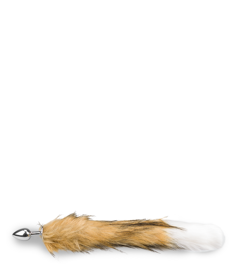 Brown and white vegan fur dog tail butt plug