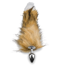 Load image into Gallery viewer, Brown and white vegan fur dog tail butt plug