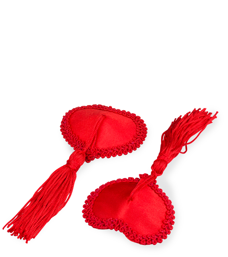 Burlesque red heart and pompom nipple pasties