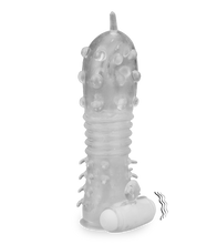 Load image into Gallery viewer, Clear textured vibrating penis sleeve