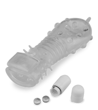 Load image into Gallery viewer, Clear textured vibrating penis sleeve