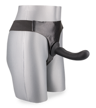 Load image into Gallery viewer, Curved soft black silicone strap-on dildo 6.00 inches