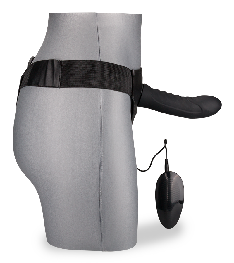 Curved vibrating hollow silicone strap on dildo