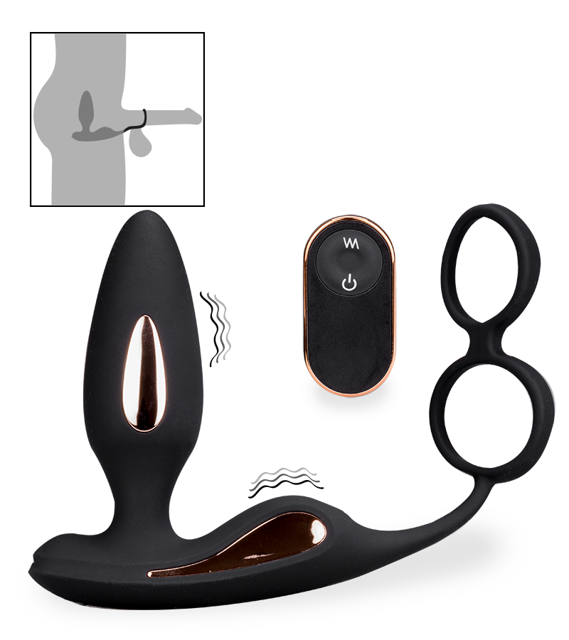 Domino vibrating butt plug with double cock ring