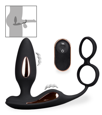 Domino vibrating butt plug with double cock ring