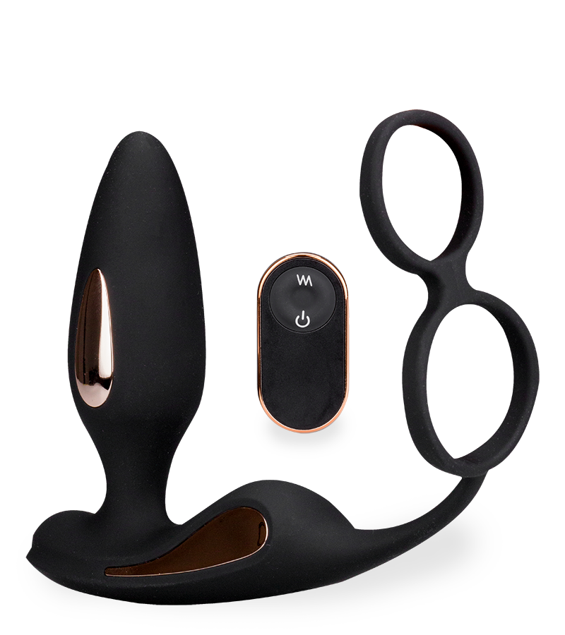 Domino vibrating butt plug with double cock ring