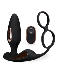 Load image into Gallery viewer, Domino vibrating butt plug with double cock ring