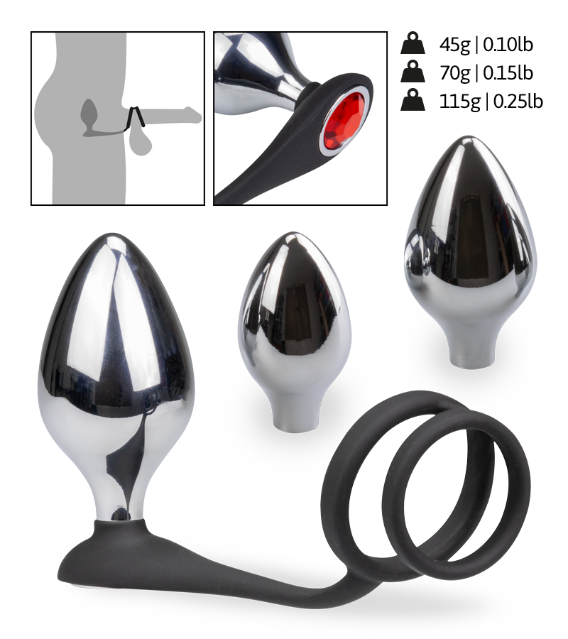 Double cock ring and 3 butt plugs set