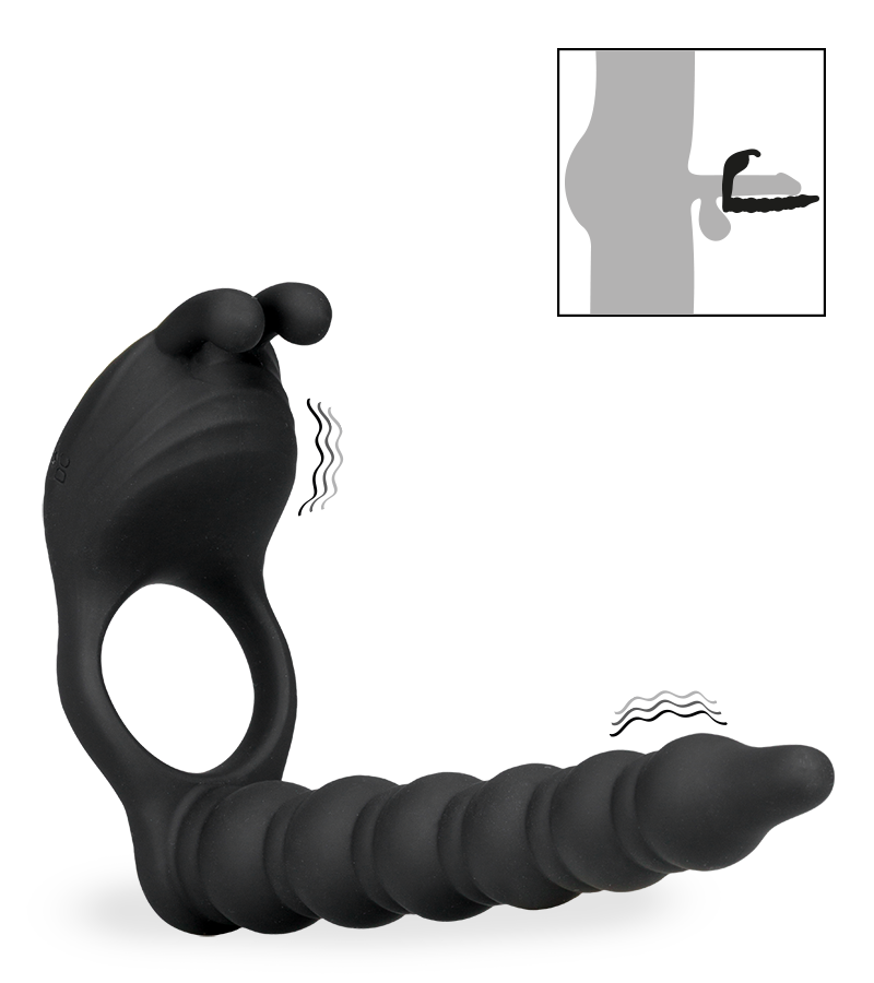 Eternal double penetration vibrating cock ring