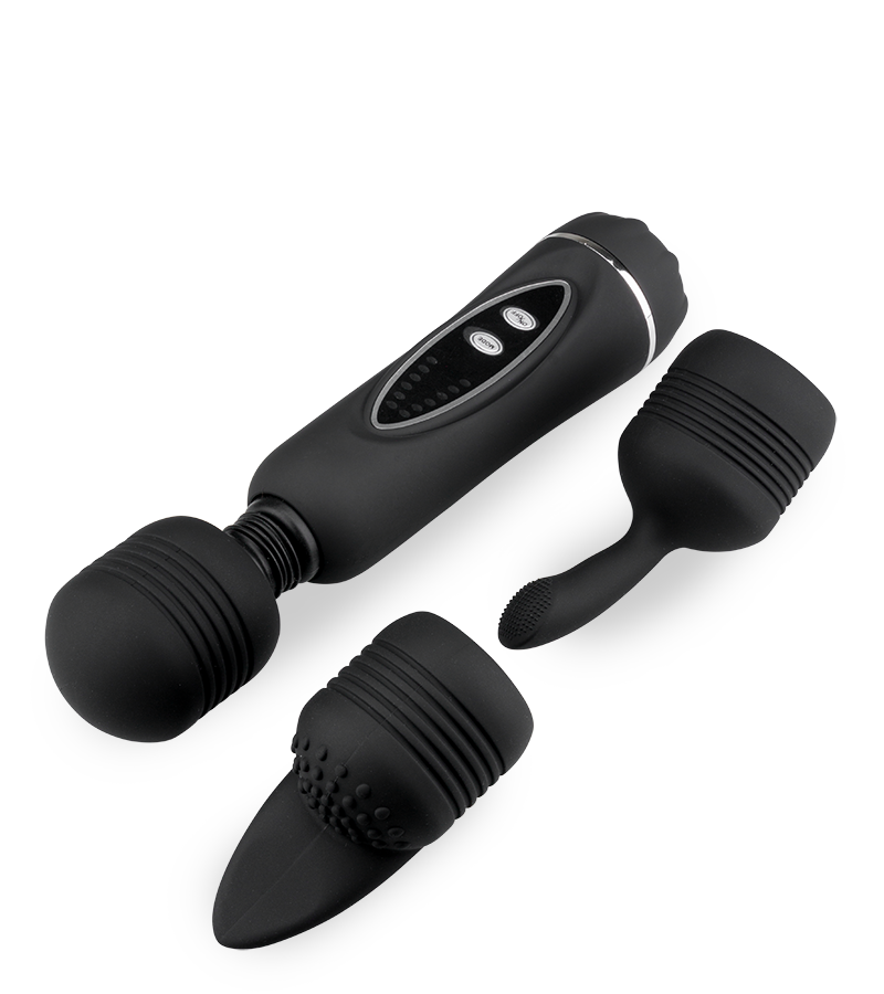 Fantasy Wand black vibrator with 3 removable heads