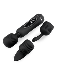 Load image into Gallery viewer, Fantasy Wand black vibrator with 3 removable heads