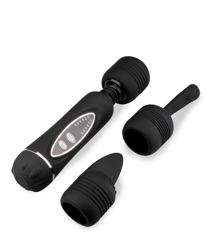 Fantasy Wand black vibrator with 3 removable heads