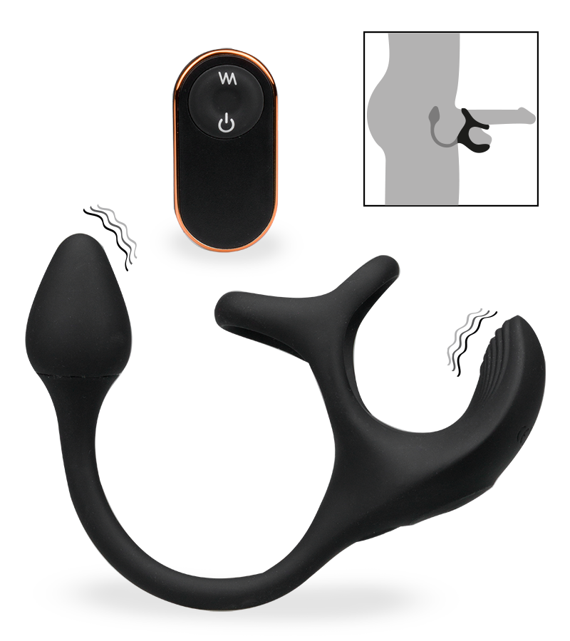 Fast triple cock ring with ball massager and butt plug